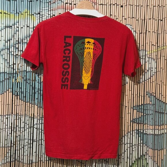 GILDAN ChalkTalkSPORTS Lacrosse Cotton T-Shirt, Red with Rastafarian Colors, S - Picture 1 of 8
